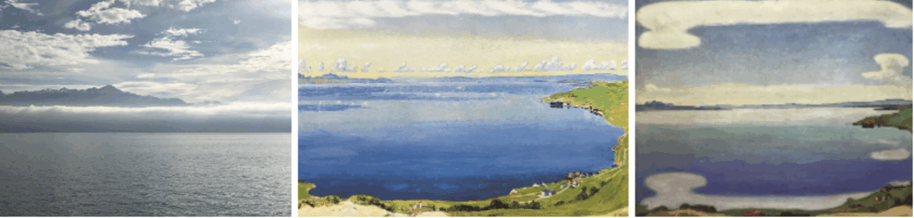 View of the French Alps (author’s collection), and paintings by Ferdinand Hodler (Google Images)